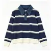 Suéter de Punto a Rayas de Contraste Estilo Coreano Otoño Invierno Nuevo Holgado Estilo Universitario Cuello Suéter Casual Top