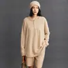 Suéter de Punto Tridimensional de Cachemira Otoño/Invierno 2026 Nuevo para Mujer, Holgado, Cuello Redondo, Abotonado, Color Sólido, Hombro Caído