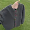 Cardigan de cuello redondo de alta calidad en stock, suéter de manga larga, chaqueta de punto, estilo casual, corte holgado, top talla grande, estilo masculino moderno