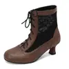 Botas de Cano Curto com Patchwork de Renda, Bico Redondo e Salto Médio para Mulheres, Primavera e Outono, Comércio Exterior, Tamanho Grande 38-13