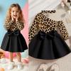 Vestido de Princesa para Niñas de Amazon Europeo y Americano Primavera y Otoño Distintivo Hombro Cruzado Cuello Manga Larga Top Lazo Falda Hoja de Loto Traje
