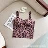 Colete Pequeno de Seda com Estampa de Leopardo para Mulheres Copo Fixo Push-up Peito Estampado Lindo Desgaste Externo Camisa Base de Tubo Interno