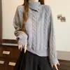 Nuevo tejido de punto de lana para otoño e invierno, cuello alto, hombro recto, tejido de trenzas, estilo coreano, engrosado, top suéter abotonado para mujer