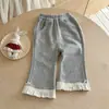 Nuevos pantalones acampanados de encaje para niñas de otoño, estilo coreano, elegantes y adelgazantes, pantalones largos casuales para niñas, pantalones para niños de primavera y otoño