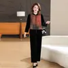 Nuevo Estilo Chino Otoño Ropa para Madres Conjunto de Dos Piezas de Terciopelo Dorado Talla Grande Mujeres de Mediana Edad y Mayores Otoño/Invierno Conjunto de Chaleco Patchwork Falso de Dos Piezas