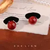 Pendientes Retro Estilo Hong Kong con Lazo de Terciopelo y Perlas Redondas, Pendientes de Terciopelo Borgoña, Modernos, Lujo Ligero, Accesorios para Orejas Únicos y Hermosos
