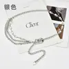 Corrente de Cintura de Metal Trançado com Fivela de Pino, Pérolas e Strass, Transfronteiriça, para Homens e Mulheres, Acessório de Cinto Moda Hip-Hop Luxo Leve para Vestidos de Mulheres