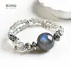 Pulsera de Cristal Natural Luna Gris Grande de un Solo Círculo con Labradorita de Luz Azul, Nuevo Estilo Chino con una Vibración Fresca, Al por Mayor
