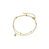 Tornozeleira de Aço Titânio com Diamante Único de Camada Dupla, Levemente Luxuosa e de Alta Qualidade, Feminina, Exquisita e Versátil, Nova Moda Tornozeleira com Diamante Brilhante e Acessórios para Pés