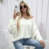 Ropa de Mujer Transfronteriza Europea y Americana Personalizada Suave Esponjoso Terciopelo de Visón Suéter Sexy Chica Caliente Un Hombro Estilo Perezoso Jersey Tejido