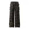 Pantalones de Trabajo Camuflaje Estilo High Street Americano para Hombre, Estilo Funcional de Mezclilla, Pantalones Tácticos Rectos para Exteriores con Múltiples Bolsillos, Modernos