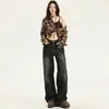 Jeans Anchos de Cintura Alta Estilo Retro Americano Versátiles de Moda para Mujer, Pantalones Rectos de Pierna Ancha Sueltos Adelgazantes High Street de Largo Hasta el Suelo