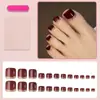 Adesivos de Unha Wearable para Ano Novo Vendidos em Larga Escala Transfronteiriça em Vermelho Vinho e Dourado com Glitter e Pequenas Pedras Strass, Adesivos Removíveis para Unhas dos Pés