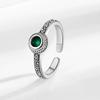 Anillo Abierto con Patrón de Estilo Coreano, Diseño Personalizado para Combinar con Todo, Galvanoplastia Retro, Micro-incrustado con Zircón Verde Redondo