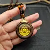 Colgante de Buda Guanyin con Lámina de Oro Collar para Hombres y Mujeres Estatua de Buda de Doble Cara Colgante para Mujer Colgante Dorado Incrustado Marco de Madera Imitación Regalo de Zona Escénica
