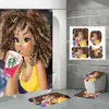 Venda Direta de Fábrica Transfronteiriça Impressão Digital 3D Impermeável Poliéster Nova Mulher Africana Divisória de Banheiro Cortina de Chuveiro Conjunto de Quatro Peças