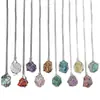 1739-Amatista natural piedra en bruto cadena de acero inoxidable metal bolsa de malla de bambú collar suministro transfronterizo