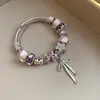 Pulseira com Pingente de Flor com Laço em Vidro Cravejado com Diamantes, Pulseira Doce e Elegante Estilo Coreano, Joia de Mão da Moda e de Alta Qualidade para Mulheres