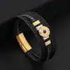 Pulseira Masculina de Lápis Lazúli Inlaid, Formato Irregular Novo, Versátil, Tecida à Mão, Aço Inoxidável, Fecho Magnético
