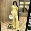 Conjunto casual moderno para mulheres, primavera e outono, com capuz, modelagem slim, petite, esportivo, moletom forrado de fleece e calça flare, conjunto de duas peças