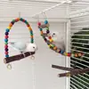 Juguetes de Madera Maciza para Loros para Moler Pico y Garras, Perchas de Madera Natural, Columpios de Cuentas de Madera de Colores, Juego Combinado de Escalera para Trepar Pájaros