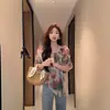 Blusa de Gasa Floral de Hombros Descubiertos Estilo Europeo de Verano 2026 para Mujer, Mangas Abullonadas Dulces, Reductora de Edad, Top Estampado Adelgazante