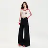 Calça Boca de Sino Feminina, Tendência de Inverno Versátil Novo Estilo, Calça Preta Solta e Casual, Calça Wide Leg A-Line de Cintura Alta Boca de Sino