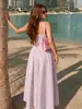 Vestido largo sin tirantes de rayas verticales para mujer, transfronterizo, cintura ajustada, dobladillo acampanado, longitud media, estilo vacacional, hombros descubiertos
