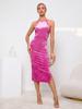 Ropa Europea y Americana de Mujer Transfronteriza 2026 Otoño e Invierno Nuevo Estilo Sexy Espalda Descubierta Sin Mangas Cuello Halter Abertura Bodycon Vestido de Terciopelo