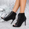Sandalias de Tacón Alto de Moda Europea y Americana Zapatos de Baile para Fiesta de Graduación Cordones Boca de Pez Sandalias Sexy Tallas Grandes Sandalias de Punta Abierta