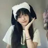 Chapéu de lã estilo japonês com orelhas de coelho fofas e charmosas, para mulheres, estilo coreano, outono e inverno, chapéu de lã tricotado quente, moda