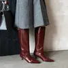 Botas de Caballero de Piel de Vaca Botas Altas para Mujer Invierno Nuevo Estilo Piel Genuina Punta Fina Tacón de Aguja Tacón Medio Botas No Más Arriba de la Rodilla Botas Rectas para Mujer