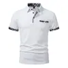 2026 Nuevo Verano Comercio Exterior Talla Europea Moda Masculina Tendencia Bloques de Color Cuello Camisero Manga Corta Casual Camiseta para Hombre
