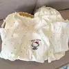Pijama Feminino Nuvem de Algodão para Primavera/Outono 2026 com Sutiã Embutido, Pode Ser Usado ao Ar Livre, Mangas Longas, Calças Longas, Doce Estampa de Flor de Cerejeira Roupa para Casa