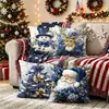 Papá Noel, Reno, Muñeco de Nieve, Funda de Almohada Decorativa Suave para Alojamiento con Ambiente Azul, Comercio Exterior, Decoración para el Hogar Europea y Americana, Venta al por Mayor de Festividades