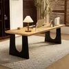 Mesa Grande de Madeira Maciça, Mesa de Computador Longa Estilo Sala de Estar, Bancada Estilo Antigo, Mesa de Escrita para Desktop em Quarto de Casa