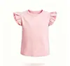 Camiseta infantil de manga curta com babados, novo estilo de verão, blusa infantil de gola redonda com manga tipo asa de borboleta, camiseta básica lisa para bebê, roupas infantis