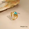 Anel Pulseira de Aço Inoxidável Banhado a Ouro 18K com Zircônia Azul Assimétrica Recortada Estilo Europeu e Americano Transfronteiriço