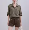 Elegante Camisa Verde Militar Estilo Old Money para Mujer, Otoño 2026 Nueva Blusa Casual Retro Francesa de Manga Larga