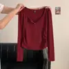 Camiseta de Manga Larga con Botones y Cuello Medio Abierto, Estilosa, de Modal para Mujer, Ajuste Delgado, Venta al por Mayor del Fabricante, Primavera y Otoño