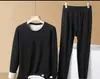 Conjunto de Roupa Íntima Térmica de Lã Dupla Face para Casal, Espessado com Caxemira e Seda, Tops e Calças Térmicas para Outono, Atacado