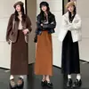 Saia Feminina Outono e Inverno 2024 Novo Design de Cintura Alta Senso de Design Saia Evasê Saia Midi Reta Saia Casual Versátil