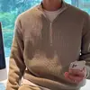 Tejidos de Punto Vintage Estilo Japonés 2024 para Hombres y Mujeres en Otoño Estilo Perezoso Ins Retro Suave Cera Jersey Media Cremallera Tejido de Punto