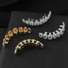 Grillz de Hip-Hop Transfronterizos con Diamantes Rojos y Verdes, Grillz Chapados en Oro con Circonitas Rojas y Verdes, Accesorios Dentales de Rap de Halloween de Moda
