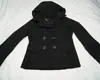 Novo Casaco Curto Preto com Capuz e Botões Duplos Outono/Inverno 2026 para Mulheres, Gola Reversível, Camurça, Vintage, Emagrecedor, Forrado com Lã, Quente