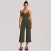 Conjunto de yoga transfronteiriço com lindo top de ioga com decote halter nas costas, conjunto de calças cropped de perna larga de cintura alta de secagem rápida para corrida e fitness para mulheres