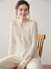 Nuevo Cárdigan de Encaje y Cachemira con Cuello en V para Otoño e Invierno, Suave con la Piel, para Mujer, Holgado, Talla Grande, Camiseta Interior de Punto