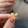 Anel Dourado Areia Estilo Família Zhou Anel Orelha de Coelho Anel de Dedo Orelha de Coelho Latão Banhado a Ouro Presente de Aniversário para Namorada