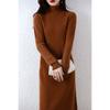 Vestido de malha de caxemira com saia torcida autoguiada para outono e inverno, vestido de gola alta média de comprimento sobre o joelho, vestido de base suéter
