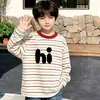 Camiseta de manga larga a rayas de retazos de algodón puro para niños, nuevo estilo primavera y otoño, camiseta básica elegante y holgada para niños